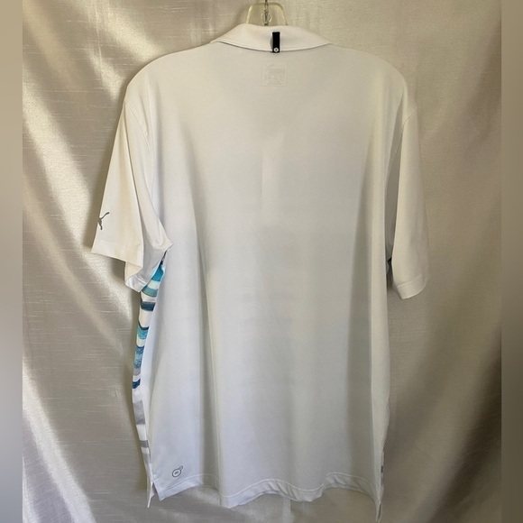 Puma Polo  Golf Shirt Dry Cell White with Blue Stripes Mens Lg - Picture 9 of 13